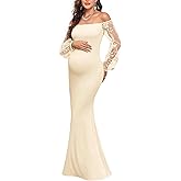 CYCLAMEN Off-Shoulder Maternity Evening Gown 3D Floral Mesh Sleeves Formal Mermaid Maxi Dress for Baby Shower Photoshoot