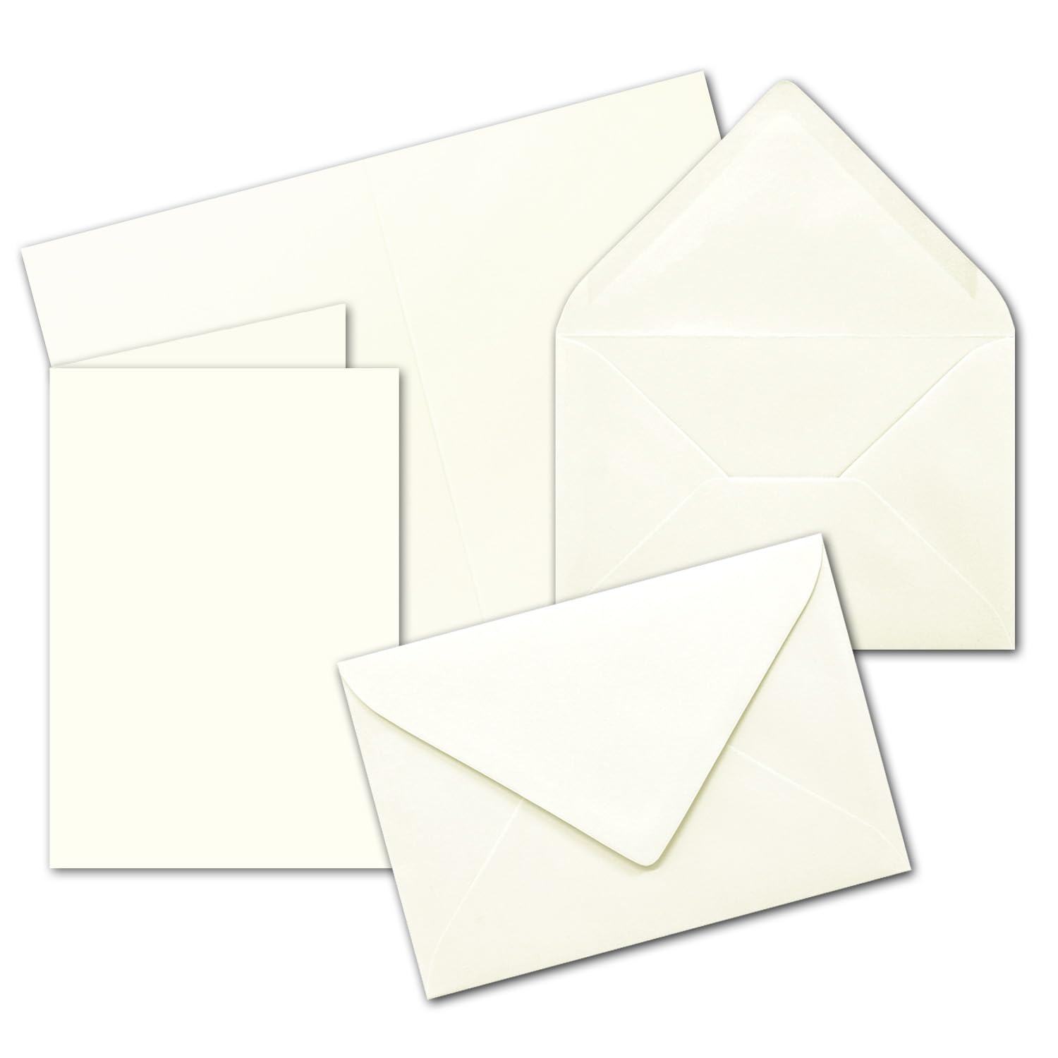 DIN B6 Folding cards SET with envelopes - 115 x 170 mm - ideal for invitation cards, weddings, christenings, communions, confirmations - dimensionally stable - suitable for printers. 25 Sets Natural White