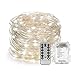 YIHONG 39ft Christmas Fairy Lights Battery Operated, 8 Modes String Twinkle Lights, 120 LEDs Remote Control Silver Wire Firefly Lights for Bedroom Patio Party Christmas Decoration- White