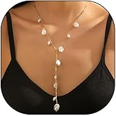 liveliwithmin Baroque Pearl Necklaces for Women 14k Gold Plated Dainty Pearl Necklace Simple Gold Pearl Y Necklace Everyday Minimalist Necklaces for Women