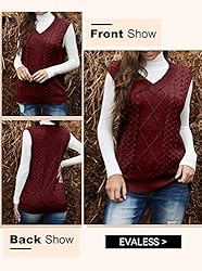 EVALESS Womens Plus Size Red Sweater Vest V Neck