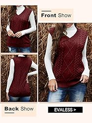 EVALESS Womens Oversized Sweater Vest V Neck Red