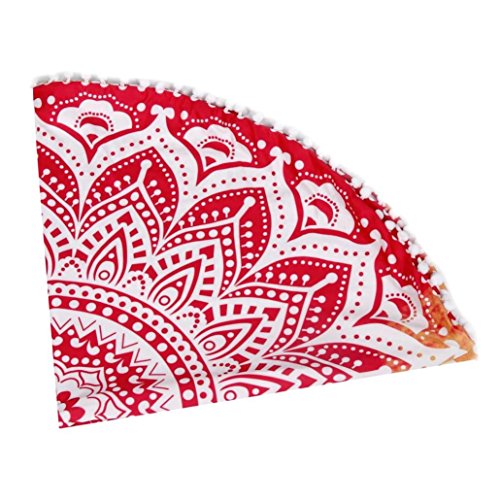 KMG Kimloog Round Pillow Cover, Decorative Mandala Pillow Sham, Indian Bohemian Ottoman Poufs, Outdoor Cushion Cover, Pom Pom (E)