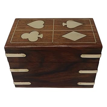 Handmade Wooden Playing Cards Storage Box Case Holder for 2 Decks Birthday Anniversary Gifts Antique Looks