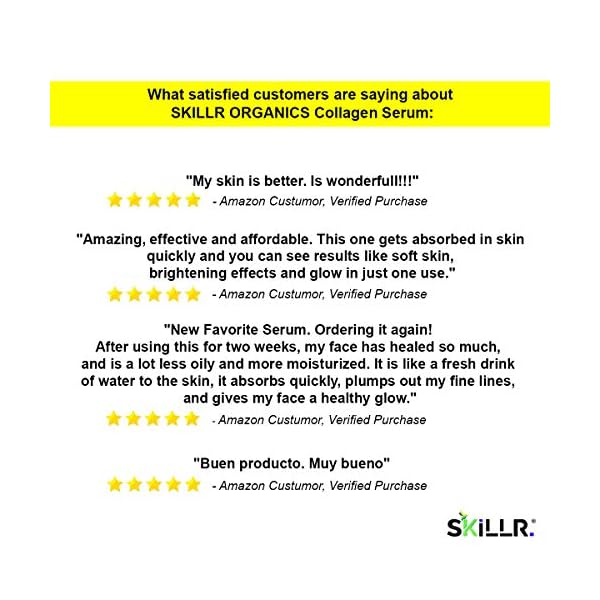 SKILLR-ORGANICS-Collagen-Serum-for-Face-and-Eye-with-Peptides-Hyaluronic-Acid-and-Vitamin-E-Oil-Facial-Moisturiser-Cream-for-Women-Anti-Aging-Skin-Care-Anti-Wrinkle-Beauty-Products1oz Collagen Face Serum with Peptides, Hyaluronic Acid and Vitamin E Oil -Facial Moisturiser Cream for Women/Men -Natural…