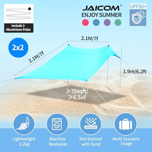JAICOM Beach Tent, 7ft x 7ft Portable Sun Shade, UV Protection UPF 50+, Suitable for Shade on the Beach, Camping, Fishing and Patio