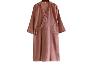 Men's Japanese Kimono Robe Cotton Gauze, Lightweight Yukata Bathrobe for Spring Summer, Soft Sleepwear Loungewear Nightwear