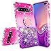 Galaxy S10 Plus Case Ring Liquid Glitter Kickstand Shock Proof Phone Case Waterfall Quicksand Bling Cute Protective Girls Women Cover Compatible for Samsung Galaxy S10 Plus/S10+ Cases, Hot Pink/Purple