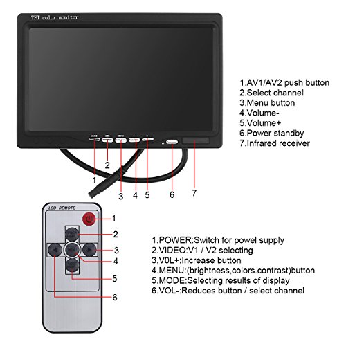 ePathChina Car Rear View Monitor 2 Video Input DVD VCD Headrest Vehicle Monitor Support Audio Video HDMI VGA 7 Inch 16:9 HD 1024600 TFT LCD Color - Thumbnail 2