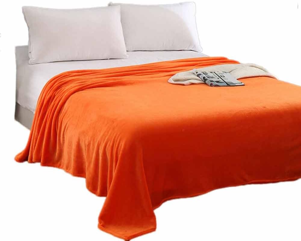 Fanxing Home Bedding Flannel Blanket Super Soft Warm Solid Warm Micro Plush Fleece Blanket Throw Rug Sofa Bedding (Orange 70 * 100cm)