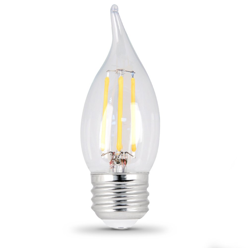 LED Bulbs 2 Pack Candelabra Base Clear Flame Tip 60 Watt Equivalent