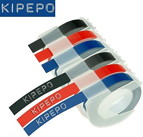 KIPEPO 6 Pack 3D Label Tapes White on Black/ Red/ Blue 9 mm × 3 m, Compatible with Dymo Omega Home Embossing Label Maker S0717930 S0717940 S0717910 S0720010 S0717900 S0847730 S0847750 S0720020 ( Per color 2 Pack )