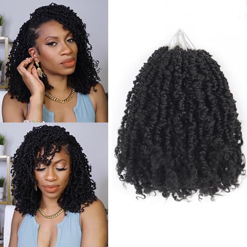 Alaleibaby 9 Packs Yanky Twist 12 inch Crochet Hair Pre-Twisted Curly Braiding Hair Extensions Pre-looped brown Yanky Twists Hair with Curls (1B, 12 Inch (Pack of 9))