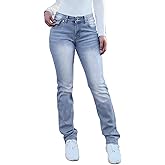 Flamingals Bootcut Jeans for Women Stretchy Mid Rise Double Button Wash Solid 90s Straight Leg Jeans