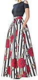 Delcoce Women's Sexy Two-Piece Floral Print Pockets Long Party Skirts Dress S-2XL