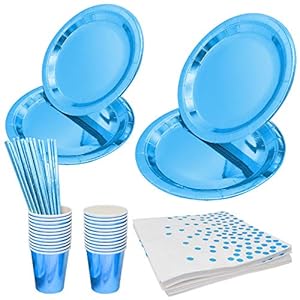 JLNGTHONG Party Tableware Set, Paper Plates, Cup, Napkins, Straws, Disposable Party Supplies Paper Dinnerware for…