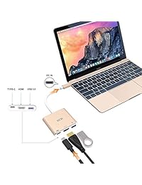 iczi Puerto USB 3.1 Tipo C Hub Adaptador con puerto HDMI 4 K Puerto USB 3.0 tipo C Apoyo entrega de potencia para 2016 & 2017 MacBook Pro touchbar + Type C portátiles (Oro)