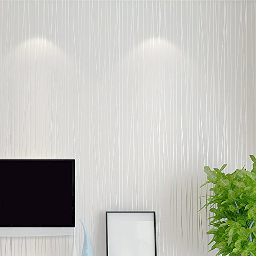 Mavee Non-Woven 3D Wallpaper, Print Embossed, White Modern Stripe Fashion Wallpaper for Livingroom, Bedroom, Kitchen and Bathroom, (20.8In x 32.8Ft)