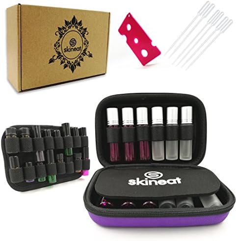 SKINEAT Hard Shell Essential Oil Carrying Case Holds 12-24 Bottles (Can hold 1ml-15ml Rollers) Three surface convertible Suitable for Roller Bottles Purple