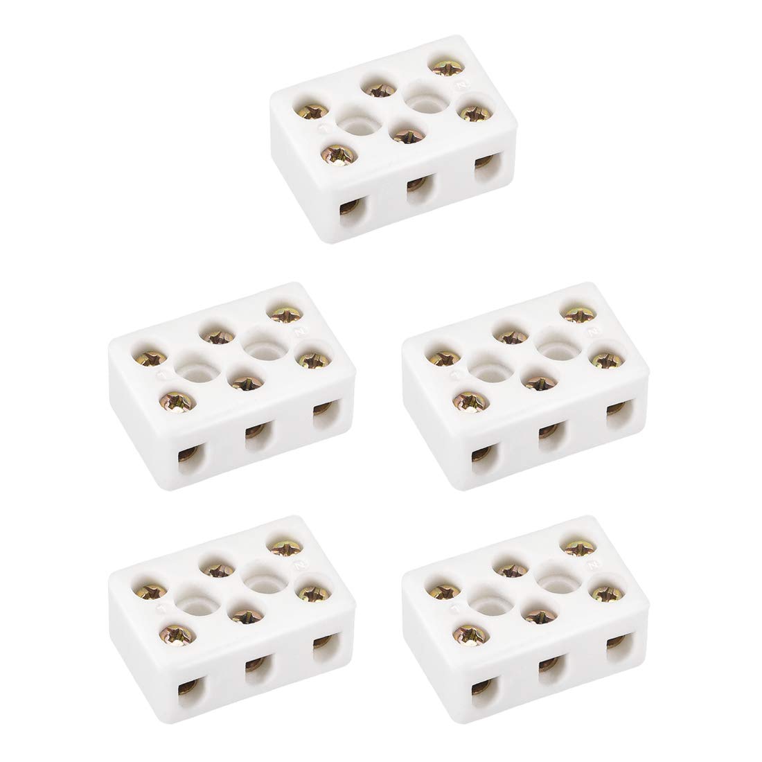sourcing map 3 Way Ceramics Terminal Blocks High Temp Porcelain Ceramic Connectors 5pcs