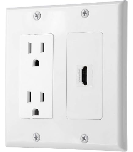 RiteAV - Presa di alimentazione 15 Amp 1 porta HDMI 1 porta RCA rosso 1 porta 3,5 mm piastra decorativa da parete
