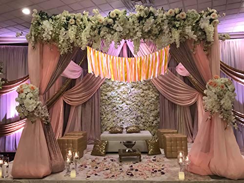 Kingsnow Fabric Garland Backdrop, Pink, White and Glitter Gold Ribbon Bunting Fabric Garland Banner for First Birthday Decoration, Cake Table Rustic Wedding, Party Decor, Nursery Room Wall Decoration