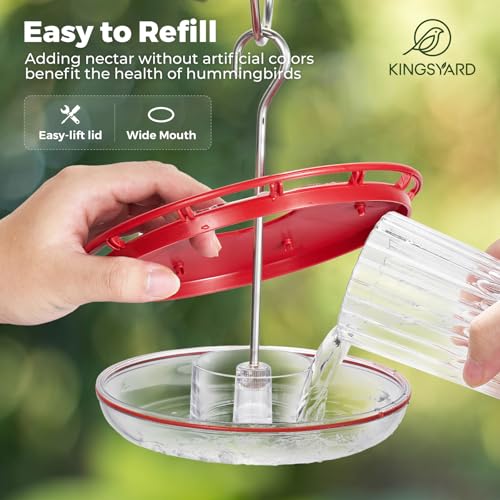 Kingsyard 2 Pack 16 OZ Disc Hummingbird Feeders for Outdoors Hanging, 6 Bee Proof Feeding Ports Leak-Proof Humming Nectar Bird Feeder, Ant Moat Easy Clean, Jelly Oriole Feeders, Garden Décor Gifts