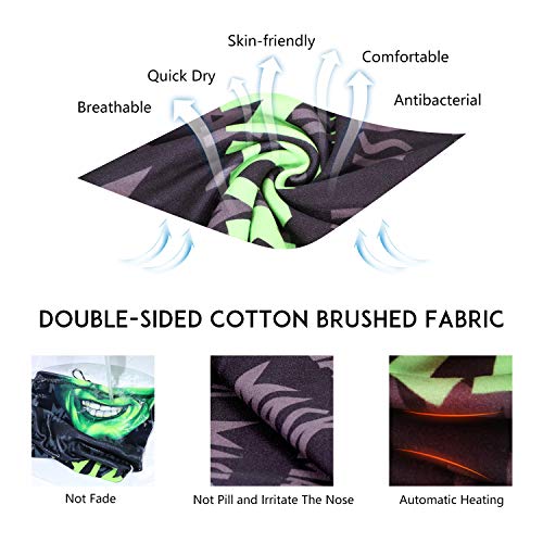 Skull Face Scarf Breathable Magic Neck Gaiter 3D Print Face Cover for Men/Women, Face-Green