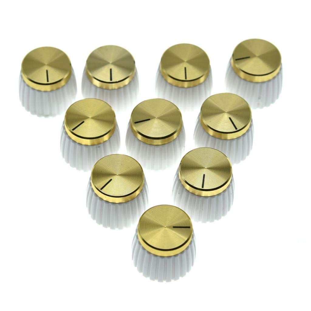 KAISH 10pcs Guitar AMP Amplifier Push on fit Knobs White with Gold Cap Top Fits 6mm diameter Pots Marshall Amplifiers