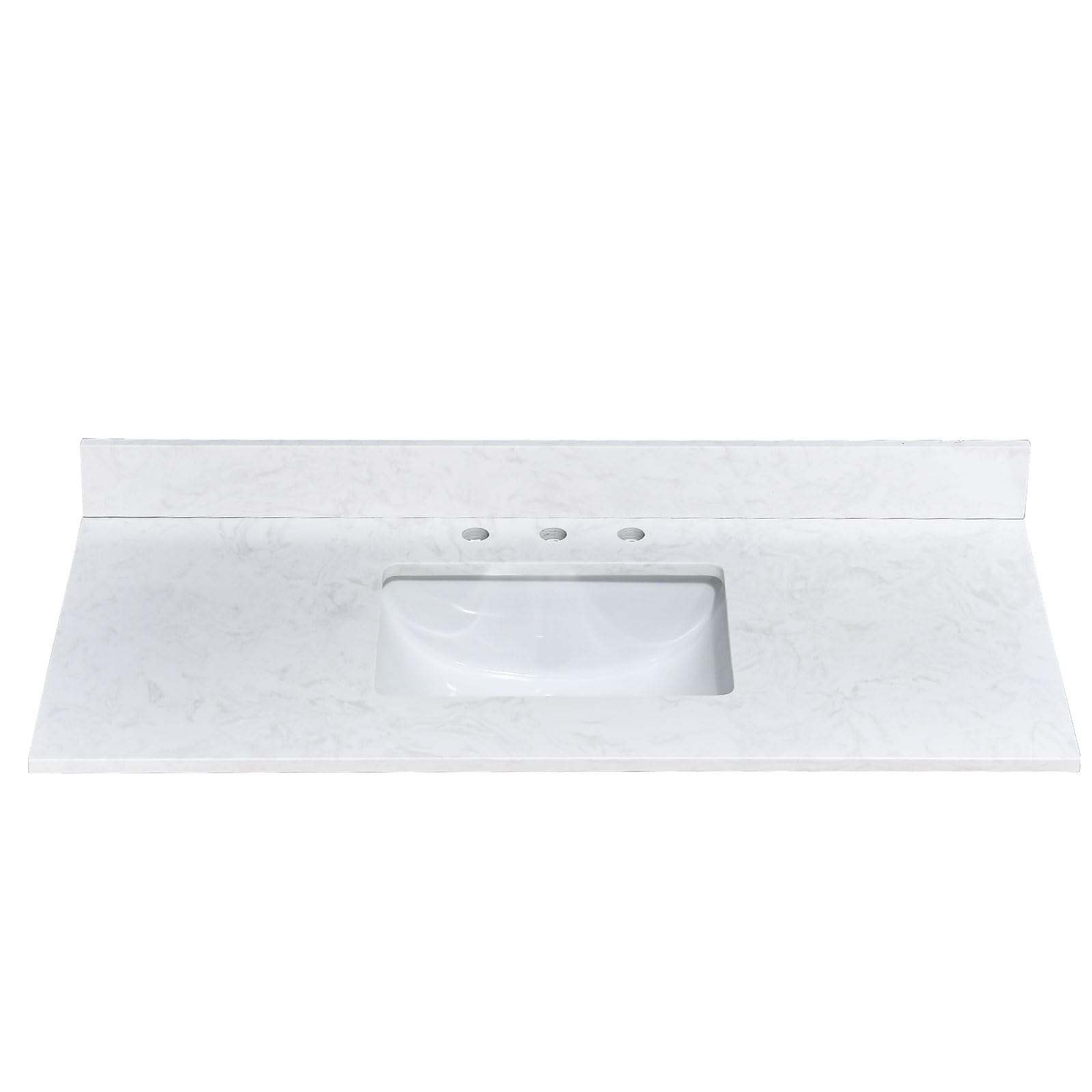 Photo 1 of LOCALAND 48 in.W x 22 in.D Bathroom Vanity Sink Top, White Engineered Stone Bathroom Vanity Top with Undermount Middle Sink, Vanity Countertop with Pre-Drilled 3 Faucet Holes and Backsplash