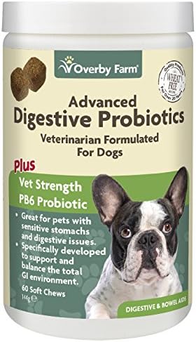 Overby Farm Advanced Digestive Probiotics Soft Chews for Dogs 60-Piece, 144 g, Brown, 60 Count (Pack of 1)