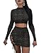 Womens Lace Up Bandage Bodycon Crop Top and Skirt Set 2 Piece Outfits Black M