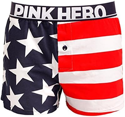 Pink Hero Men Comfortable Long Leg Boxer Briefs Cotton Underwear USA Flag Print (2XL/35-37 Inches, Navy)