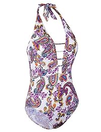 Hilor Traje de baño de una pieza para dama estilo halter con cintura alta