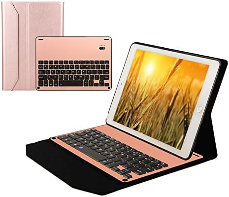 Seetop Flip PU Leather Ipad pro 10.5 Bluetooth Keyboard Case Auto Sleep / Wake Slim thin Magnetic Detachable Aluminum Alloy Material 7 Colors Led Backlit Keyboard Cover for ipad pro 10.5 (Rose Gold)