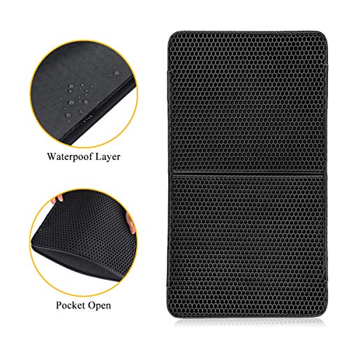 Cat Litter Catcher Mat Jumbo Size 34" x 30", Honeycomb Double Layer Cat Litter Mat for Litter Box, Extra Large Waterproof Trap Cat Litter Box Mat Trapper Trapping with PU Leather Edge, Can be Spliced