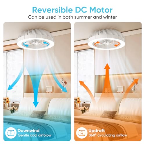 GLOFAN 46cm Ceiling Fan with Light and Remote Control, 6 Speed Silent Chandelier with Ceiling Fan, Timer, 3000k-6500k & RGB Ceiling Light Fan for Bedroom Living Room