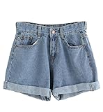 SweatyRocks Women's Retro High Waisted Rolled Denim Jean Shorts with Pockets Blue L