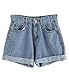 SweatyRocks Women's Retro High Waisted Rolled Denim Jean Shorts with Pockets Blue L