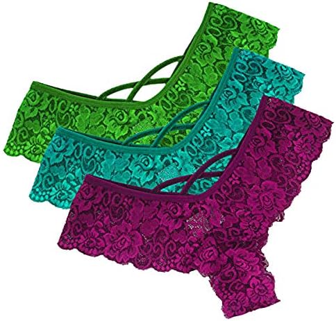 Zhucehaonan 3PC Women Sexy Lingerie Plus Size Lace Flowers Low Waist Underwear Panties G-String Thongs Temptation Briefs Knickers Underpant for Ladies