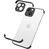 aidvaia Frameless Phone Case for iPhone 14 with Camera Lens Protector, Shockproof Metal Cover, Minimalist Bumper Shell (Black Metal)