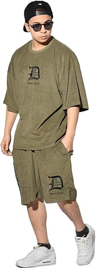 Amazon ディーオーピー Dop セットアップ メンズ 夏 大きいサイズ 半袖 パイル生地 ビッグシルエット 上下セット Tシャツ ハーフパンツ ブラック オリーブ Tシャツ カットソー 通販