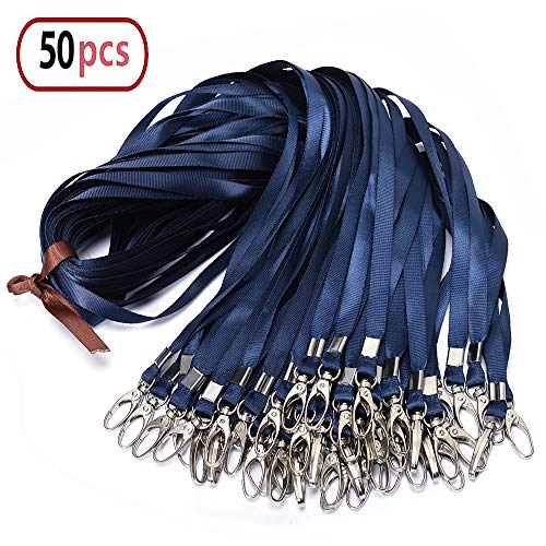 Navy-Blue Lanyard Bulk Clip Swivel Hooks Nylon Neck Flat Lanyard with Clips Durably Woven Navy-Blue Badge lanyards with Clip Navy-Blue lanyards for id Badges, lanyards 50Pack 32-inch