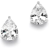 Mariell Cubic Zirconia Stud Earrings, Pear Shape CZ Crystal, 2 Carat Imitation Diamond Stud Earring Gift