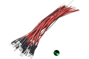 Vrabocry 20pcs 12 Volt 3mm Pre Wired Green Blinking LED Lights Emitting Diodes 1.5Hz Single Color Flashing 7.9 inch DC 12v LED Light Clear Lens Small LED Lamps DIY Lighting Projects