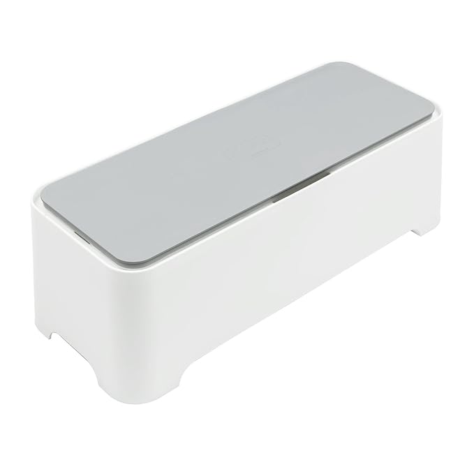 Curver - Caja Ebox Mediana Organizador de Cables Rectangular - Color Blanco / Gris