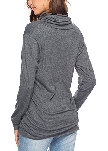 KISSMODA Loose Fit Tshirt Blouse for Women Basic Tops Long Sleeves with Buttons Solid Color Drak Gray Medium