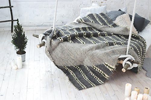 Multicolored striped Throw Wool Blanket, Fuzzy plaid for living room, Boho sofa bedspread Thick weighted Cover Pattern Heavy Bed Coverlet, Handmade Kilim fluffy Hand Woven Aztec modern flokati