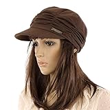 Vanker Girls Sweet Pleated Layers Brim Visor Cap Beret Beanie Hat,Brown