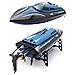 SZJJX RC Boat 2.4GHz 4 Channels Remote Control Electric Racing Boat 25KM/H High Speed Automatically 180 Degree Flipping Transmitter with LCD Screen Blue